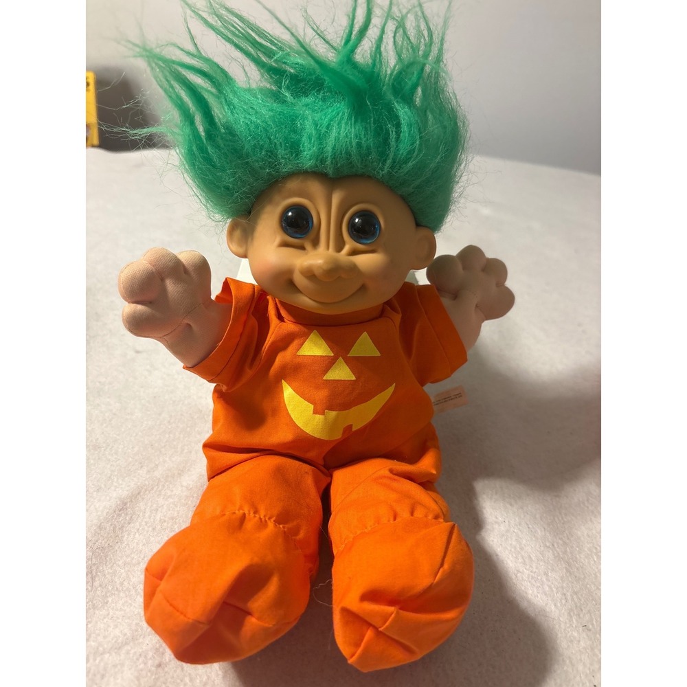 Russ Troll Doll Halloween Pumpkin Outfit Green Hair Collectible Toy